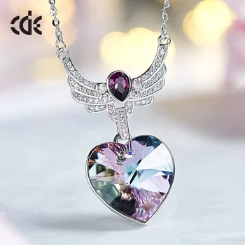 Personalized Crystal Dainty Guardian Angel Wings Heart Pendant