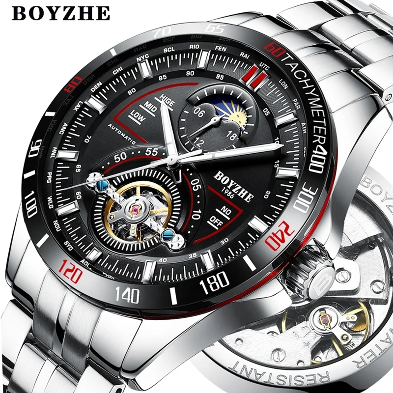 BOYZHE – montre-bracelet automatique pour hommes, Sport, mécanique, Phase  de lune 30 Bar, étanche, grande vente - RAYMEMBER