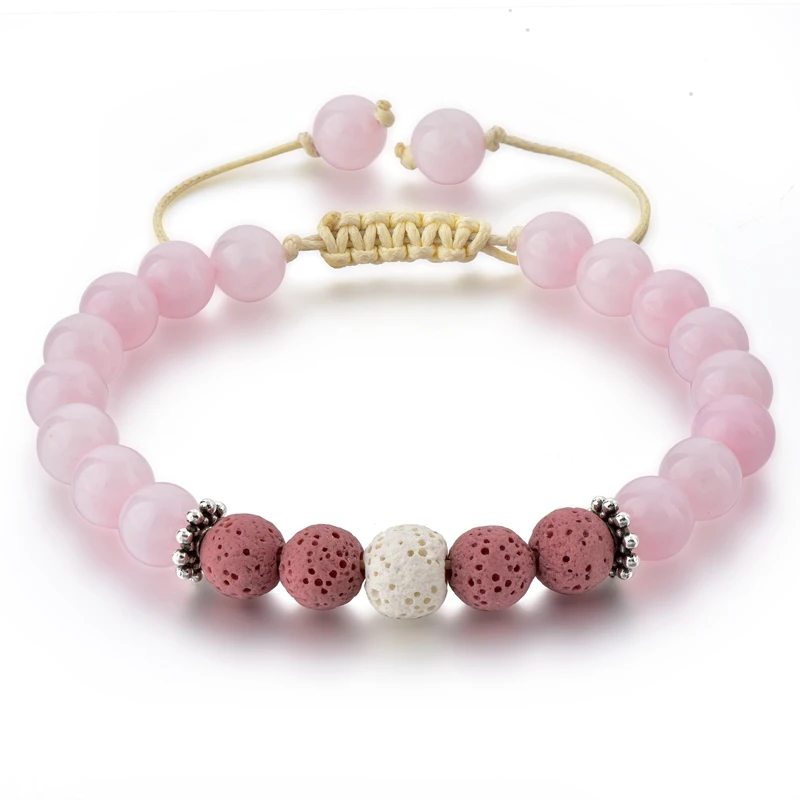 lava stone and rose quartz bracelet