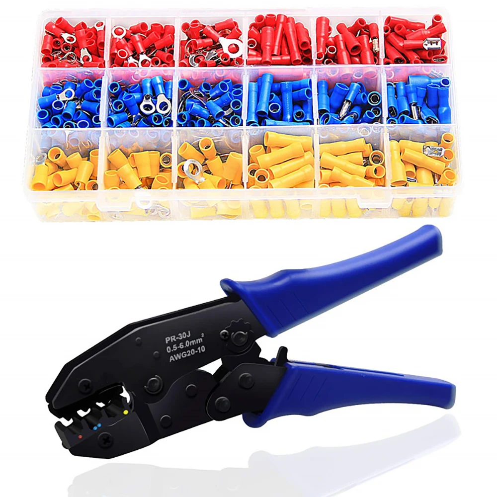Insulated Terminal Crimping Tool Crimper Plier 700pc Spade Ring Fork Connector 
