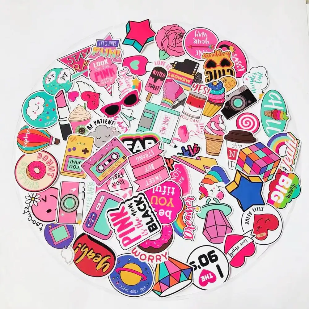 Pink Theme Sticker Pack PVC Vinyl 50pcs Girl Skateboard Laptop Decal Bomb Lot 