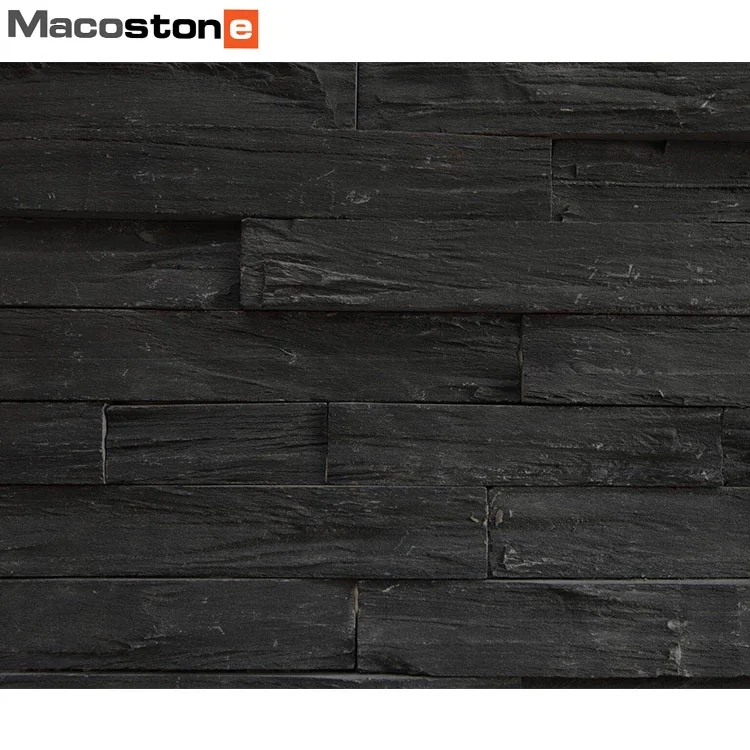 STACK STONE CLADDING PANELS Black Stack Stone Quartz Wall Feature