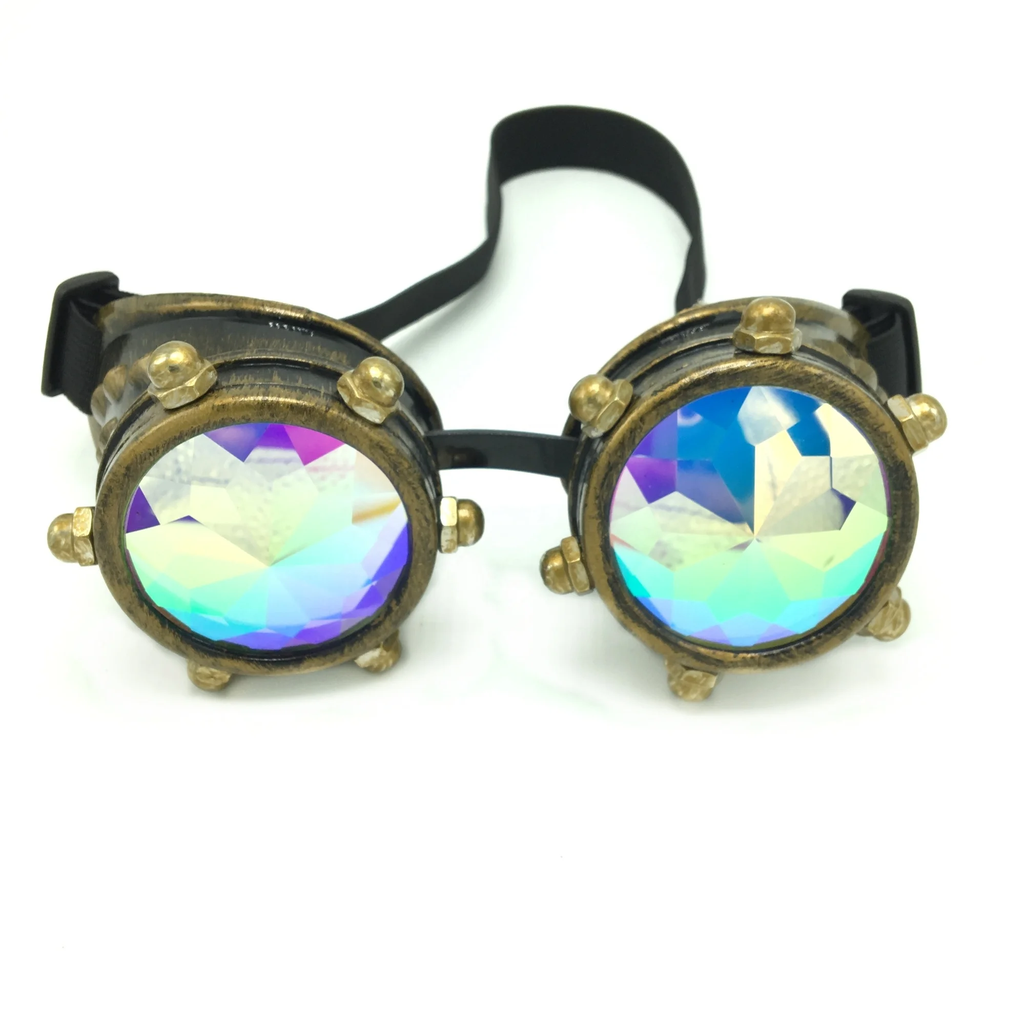 Vintage STEAMPUNK GOGGLES Bling Glasses Kaleidoscope Goth COSPLAY PARTY Rivets 