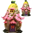 Fairy Fairy LED Light Up Miniature Enchanted Fairy Garden Trumpet Lily Cottage House With Moving Door Figurine