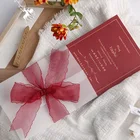 12.5*18cm Hot Stamping Red Wedding Invitation With Ribbon