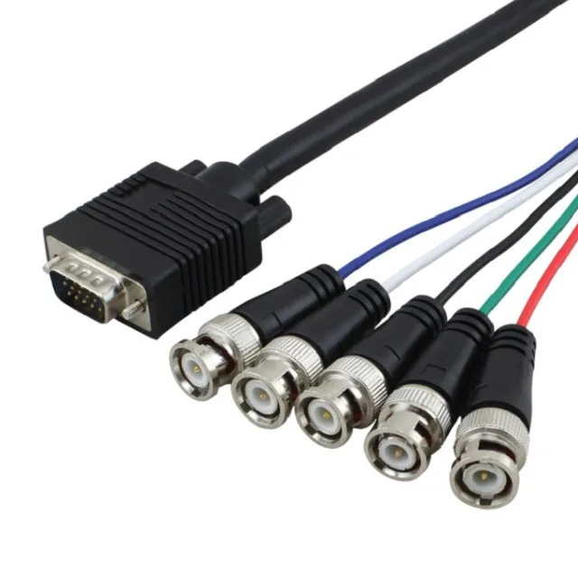 6 Feet AYA 6Ft Coaxial HD15 VGA to 5 BNC RGBHV Male to Male Cable with Ferrites AYAGROUP AYA-VGA-5BNC-6 