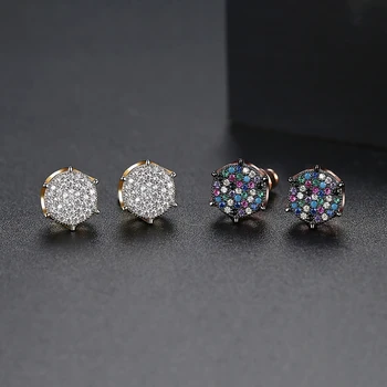 LUOTEEMI Bridal Stud Earring Cz Men Earring Multicolor Tiny CZ Paved Jewelry Cubic Zirconia 3a Stud Earrings