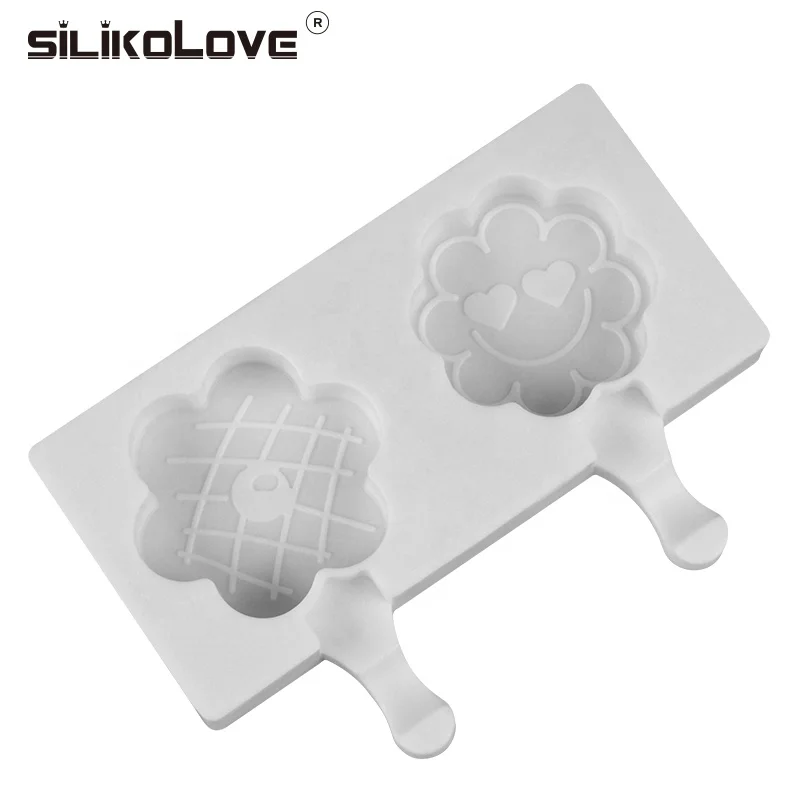 2 Cavity Flower Shape Silicone Popsicle Mold Tray Ice Cream Mold Ice Pop Lolly Maker Frozen Mould Tool