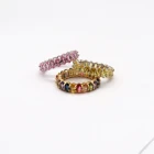 Eternity Band Ring Band 2021 Wholesale Bling Rainbow Colorful Zircon Oval Eternity Band Ring For Women