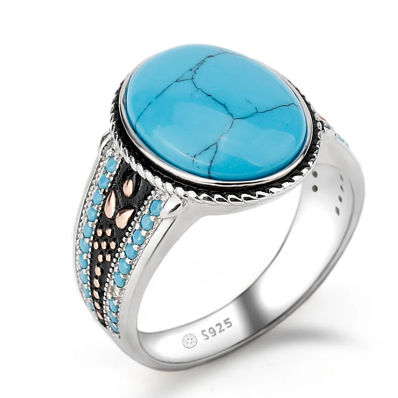 Turkish Jewelry Anatolia Turquoise Square 925K Sterling Silver Men's Ring 