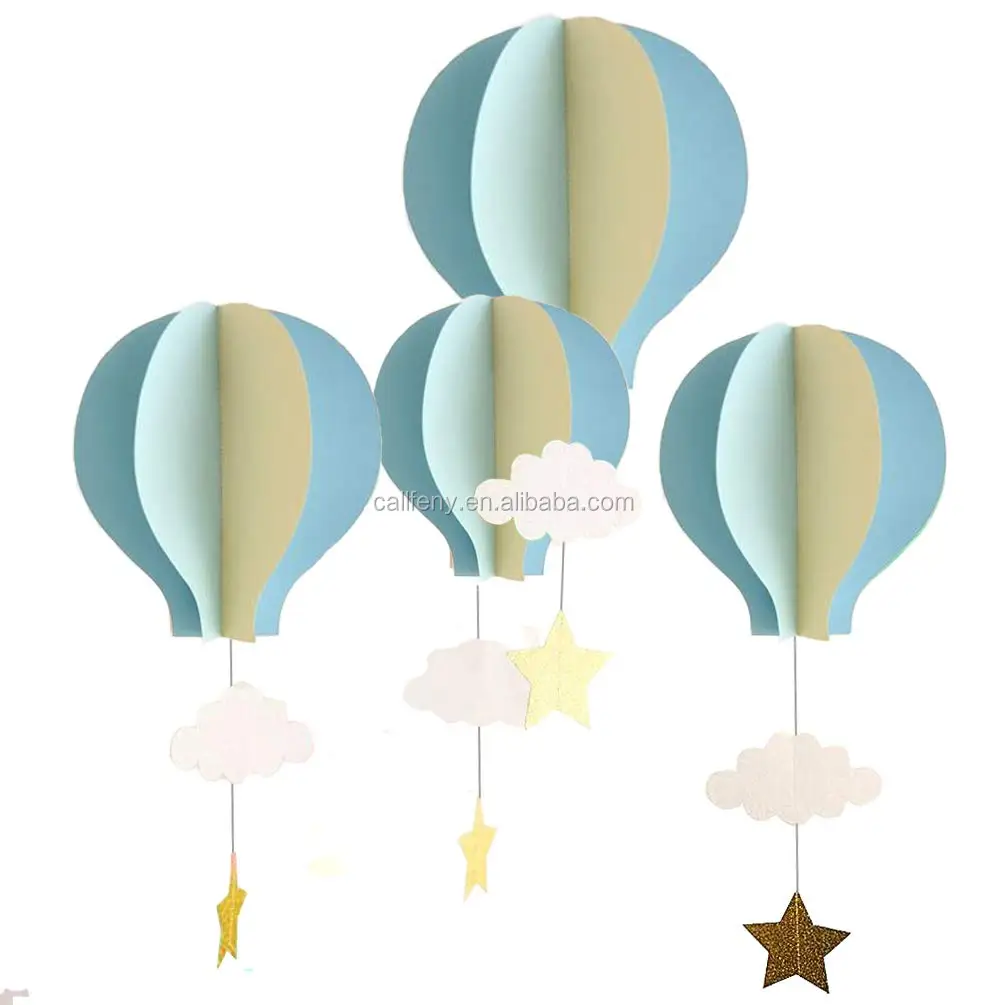 Cake Topper Handcraft Wooden Decoration 3 Pack Hanging 3D Hot Air Balloons Happy Birthday Baby Shower Christmas New Year Airplane Party 