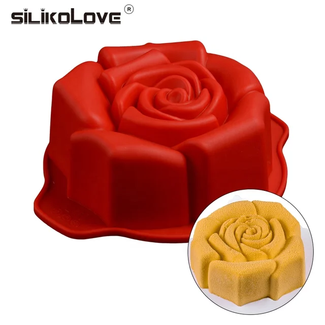 SILIKOLOVE Beautiful Rose Shape Home Bakeware Mold for Cake DIY Silicon Cake Tools Moulds 100% Eco-friendly Food Grade Silicone