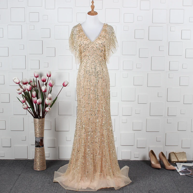 Vestido De Noche De Encaje Con Flores,Para Boda,Fiesta,Graduación,Escote En  V,Yy14 - Buy Lentejuelas Cena Vestido De Noche,Vestido Maxi Largo De Vestido  De Noche,Vestidos De Fiesta De Oro Vestido De Noche Product on