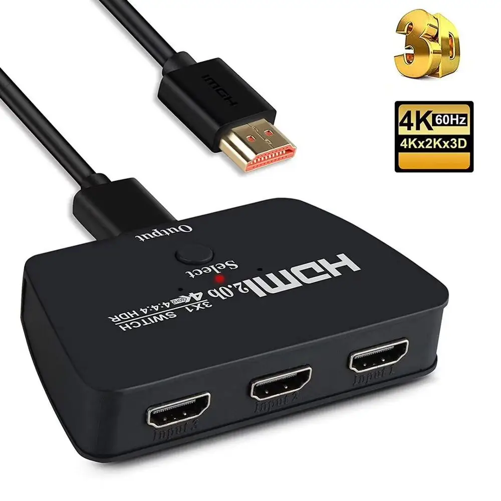 60hz 2.0b Hdmi Switch Splitter 3x1 3 Port 3 Inout 1 Output 4k Hdmi Switcher Hdr With Pigtail Hdmi Cable - Buy 2020 Best Hdmi Switch 4k 60hz Hdmi Switcher 3