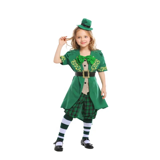 Enfant Paddy Irish St Patricks Vert Lutin Fille Fantaisie Robe Costume Costume 