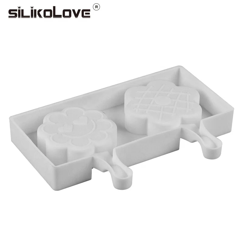 2 Cavity Flower Shape Silicone Popsicle Mold Tray Ice Cream Mold Ice Pop Lolly Maker Frozen Mould Tool