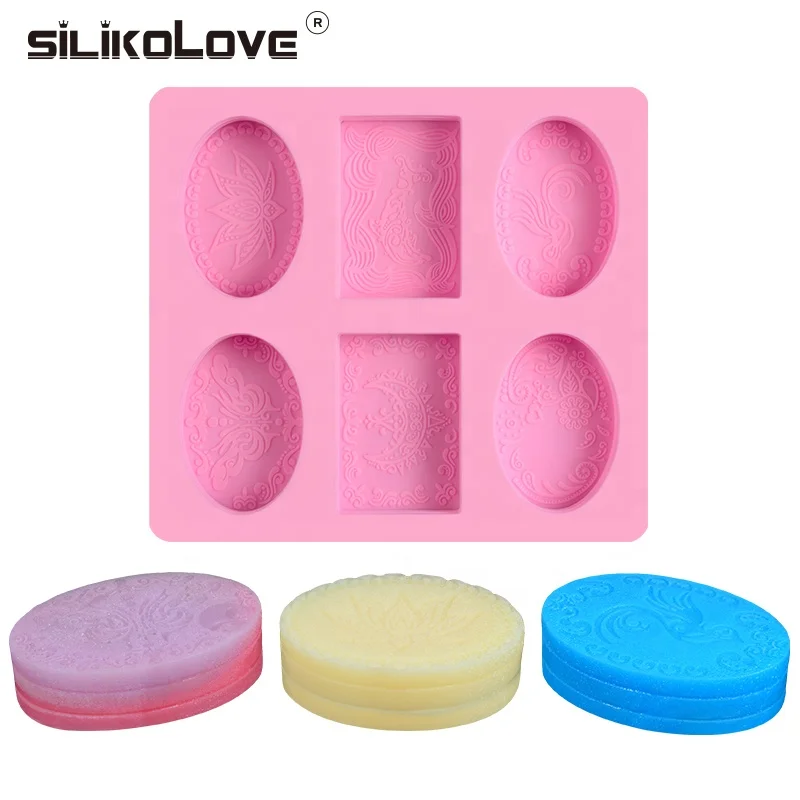DIY 6 Cavity Silicone Soap Mold Rectangle Oval Round Flower Pattern Soap Mould Silicone Mould For Homemade Soap Making