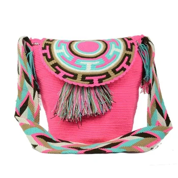 Cotton Crochet Women Handmade Pink Shoulder Bags Knit crossbody Wayuu Mochila Bag