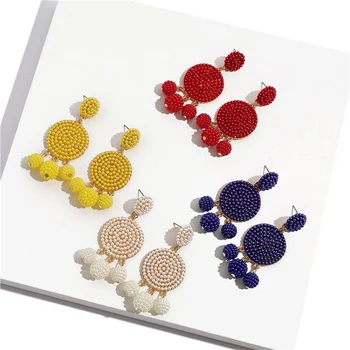 2022 New Hot New Fashionable Bohemia Small Pearl Handmade Tassel Ball Female Pendant Girl Jewelry Seed Bead Earrings