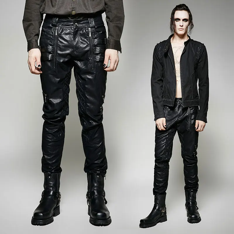 Men's Gothic Distressed Faux Leather Pants – Punk Design