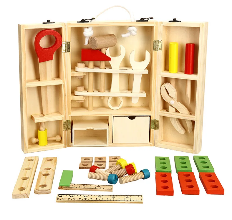 120pc Wooden Construction Building DIY Nuts & Bolts Tool Kit Toy Kid Builder Set 