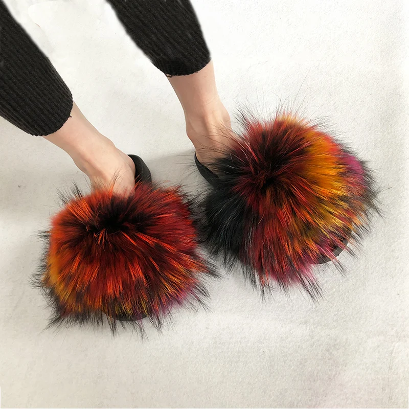 real raccoon fur slides wholesale