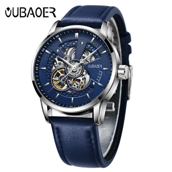 OUBAOER 2001 Original Men Watch Top Brand Luxury Automatic Mechanical Watch Leather Military Men Watches Clock Relojes Masculino
