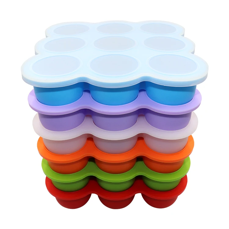 9portion BPA Free 100% Food Grade Silicone BLUE Baby food storage containers 