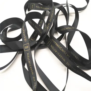 accept 3mm to 75mm size black brand names logo custom screen printed silk satin ribbon