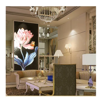 Classical style pink tulips flower Ice-jade glass matiral mosaic art mural tile for beautiful wall customize