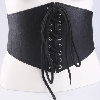 Street Style Elastic Animal-Friendly Black Corset Wide Waist Belt for Women