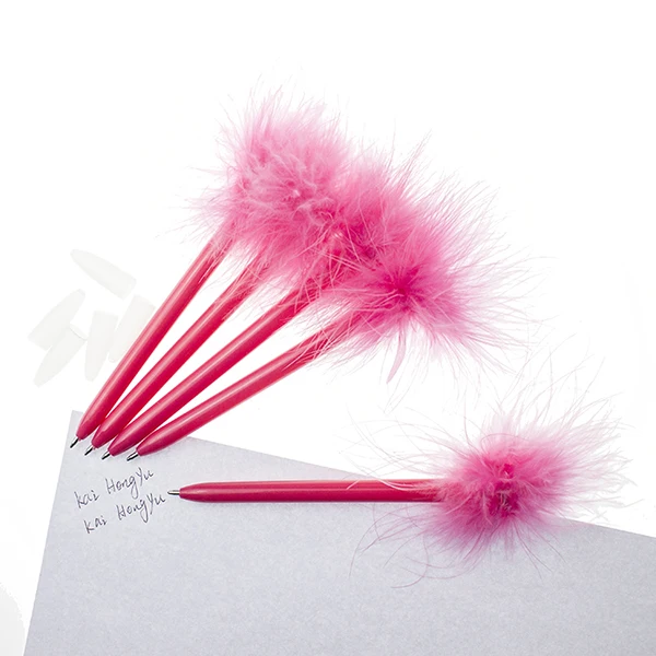 Novelty Wholesale ball point pen Festival Decorations Vivid Pink Color Soft Feather Ballpoint Pen for Children