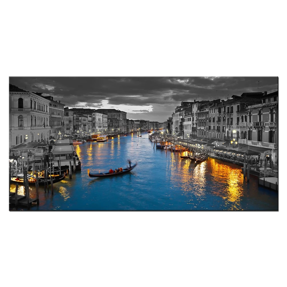 Venice Italy Modern Picture PANORAMIC CANVAS WALL ART Print Multi-Coloured 