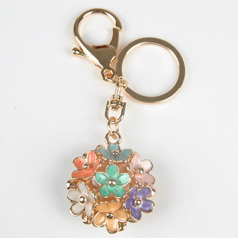 Keychain Bag Charm Purse Chain Flower Ring Crystals Auto Keys Creative Pendant 