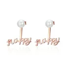 Rose Gold Earrings Original Rose Gold Plated Letter Happy Words 925 Silver Pearl Stud Earrings For Girls