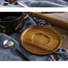 Handle Lid Black White Marble Matte Ceramic Coffee Mug With Gold Handle And Bamboo Lid And Bamboo Plate