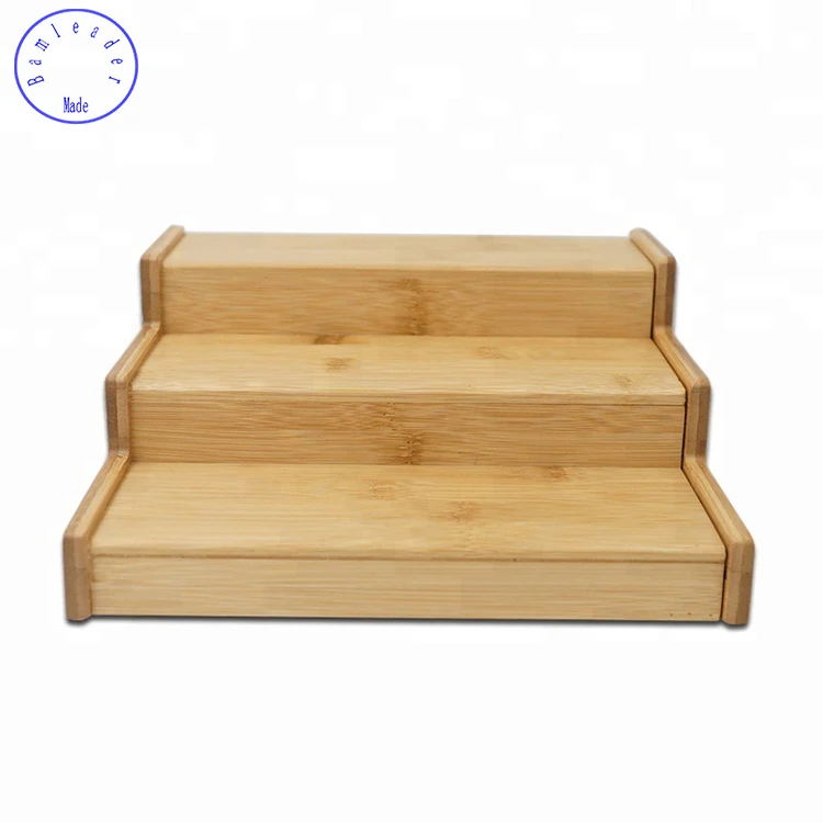 3-Tier Expandable Bamboo Spice Rack Step Shelf Cabinet Organizer