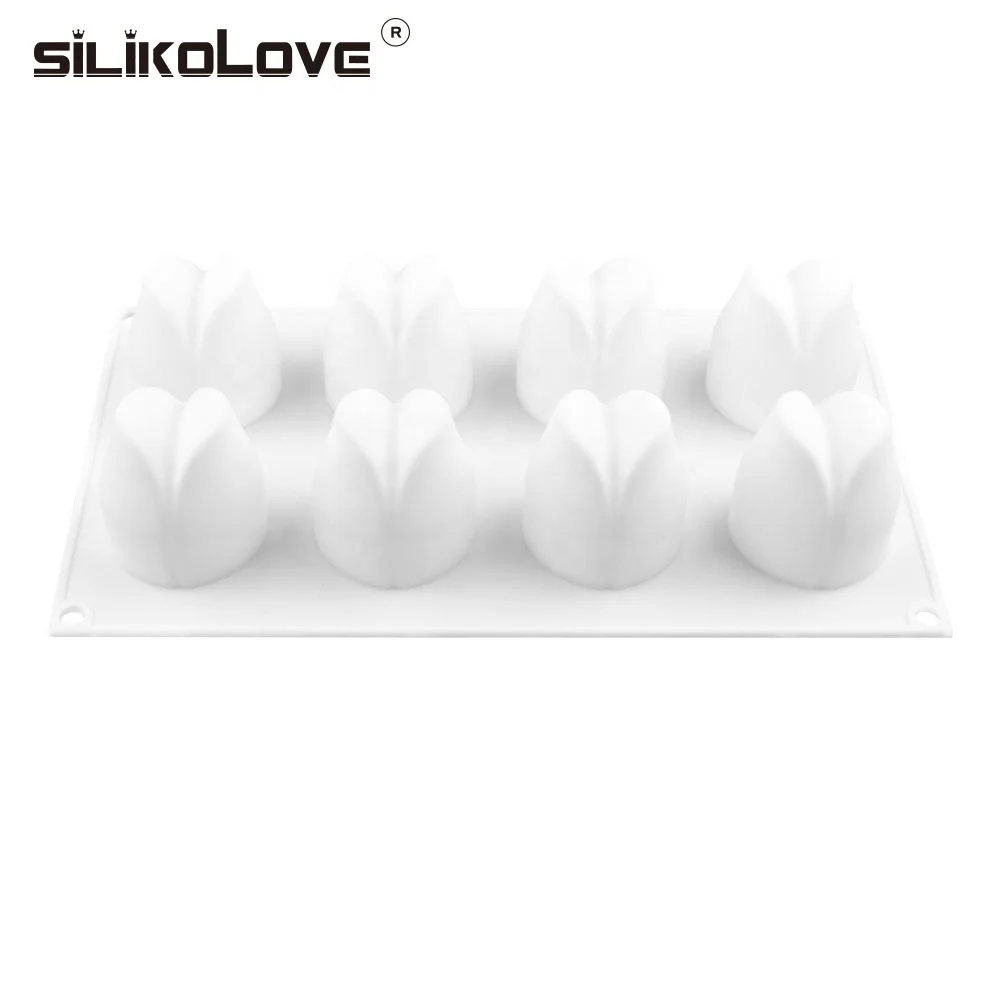 New 8 Cavity Silicone Bud Mousse Dessert Cake Mold with Flower Shape Pastry Tools Moulds Eco-friendly Stocked LFGB