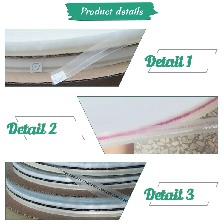QC-134WR Resealable Bag Sealing Tape Double Side Adhesive Tape PE Acrylic Transparent Double Sided Using for Sealing Bopp Bags details