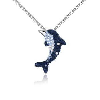 BAGREER 925 Sterling Silver Dolphin Crystal Point Pendant Necklace Jewelry BN1812 Necklace Beads Series