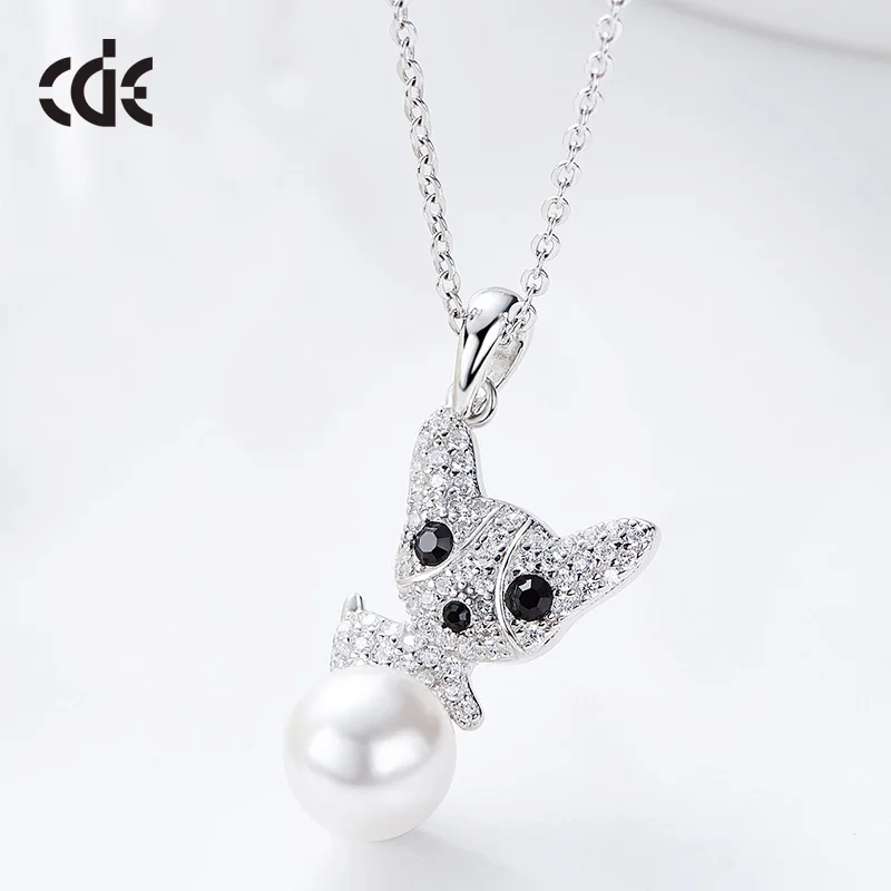 CDE YP1310-S2 Wholesale Animal Jewelry 2023 Cute 925 Silver Fresh Water Pearl Necklace Design Animal Pearl Dog Necklace