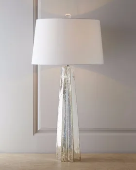 Factory Custom Design Bedsize Decorative Conical Offwhite Lamp Shade Antiqued Mercury Glass Table Lamp