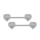 Heart Silver Double Heart With Clear Zircon CZ Nipple Barbell Body Piercing