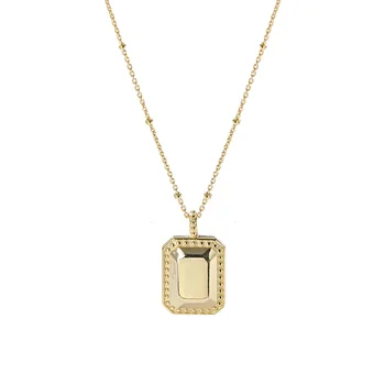 A108A Popular Fashion Jewellery 925 Sterling Silver Bobble Chain Geometric Rectangle Pendant Necklace 18K Gold