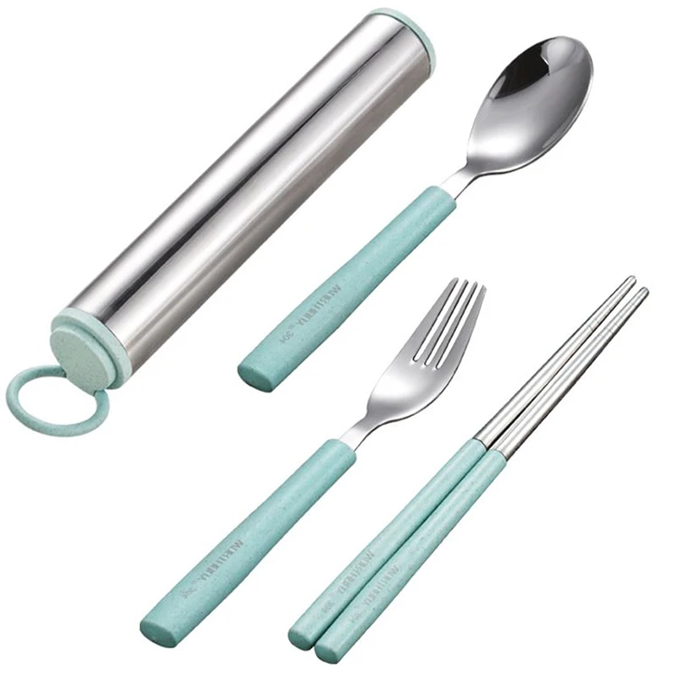 portatile forchetta Godagoda per esterni cucchiaio Set di 3 pezzi di set da tavola in acciaio inox bacchette a mezzo fiore 