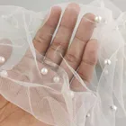 Fabric Dress Embroidery 3D Handwork Net Tulle Lace Fabric With Pearls For Wedding Bridal Dress