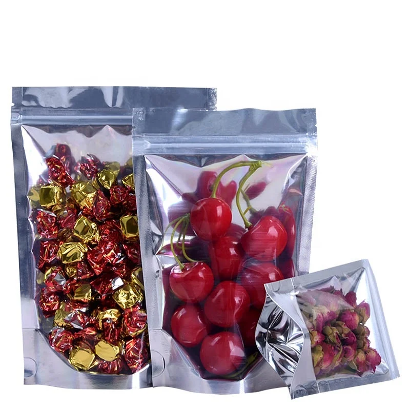 Clear Aluminum Foil Pouches Stand Up Mylar ZipLock Bag Food Package Resealable 