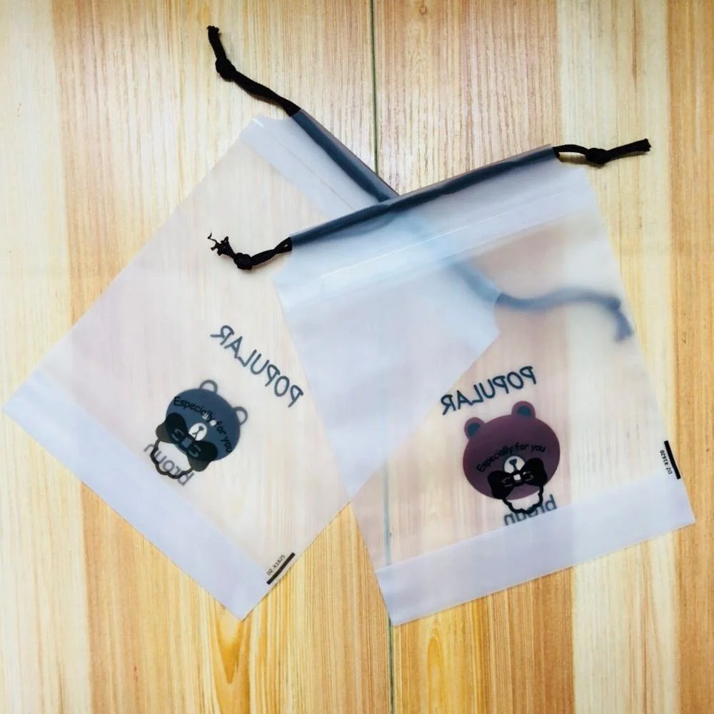 Custom logo printing eva frosted drawstring bag clothing socks packaging bag