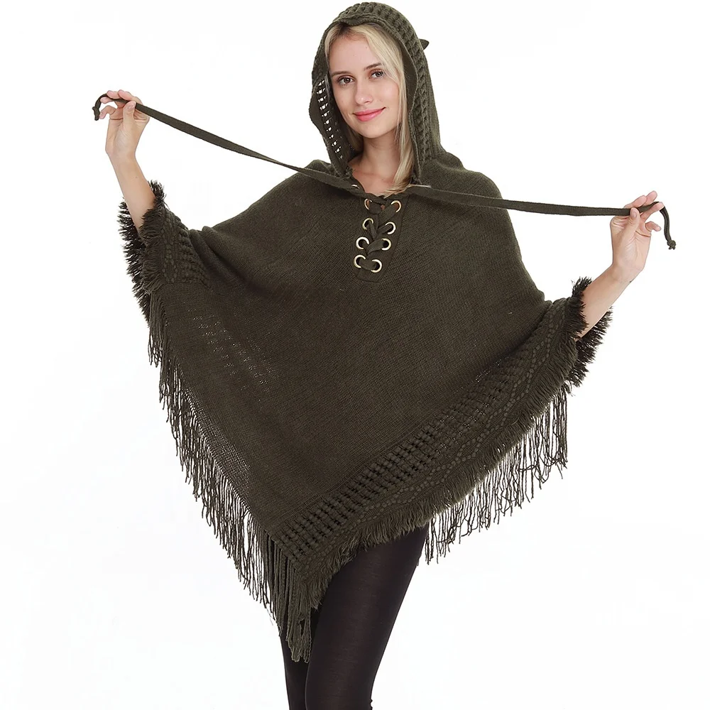hooded poncho sweater women's