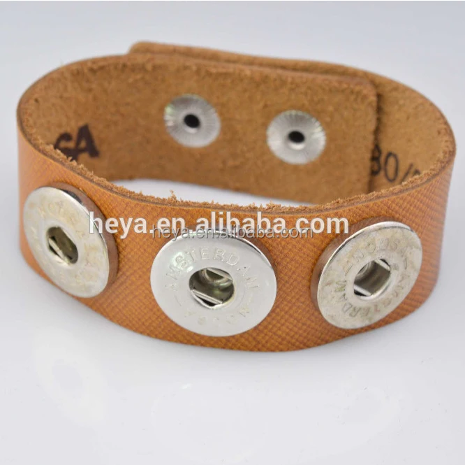 snap button leather cuff bracelet charm bracelet slap bracelet
